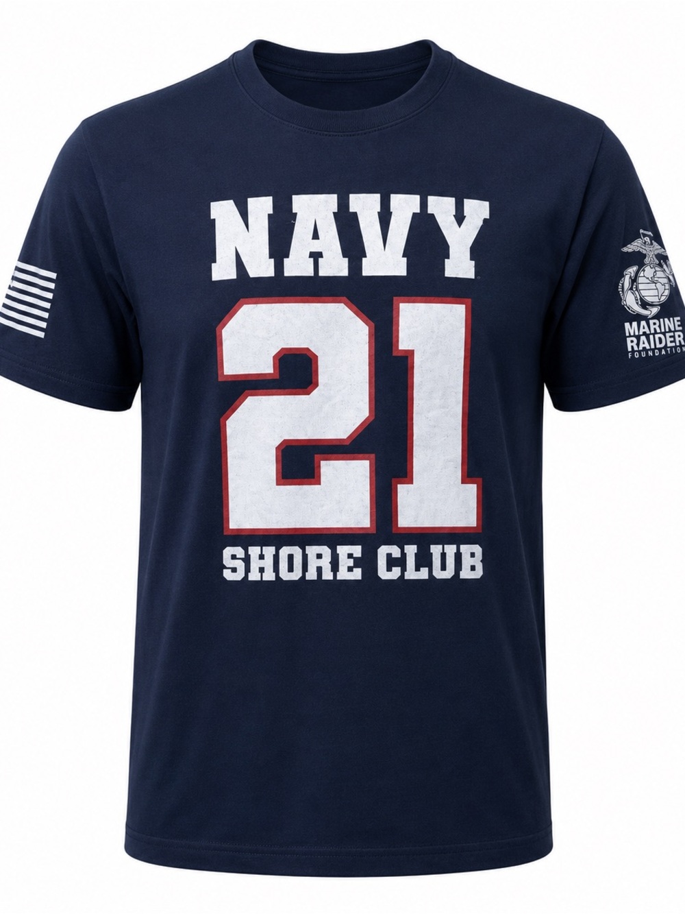 Next Level Navy 21 Shore Club T-Shirt XXL Blue USA Flag Semper Fi
